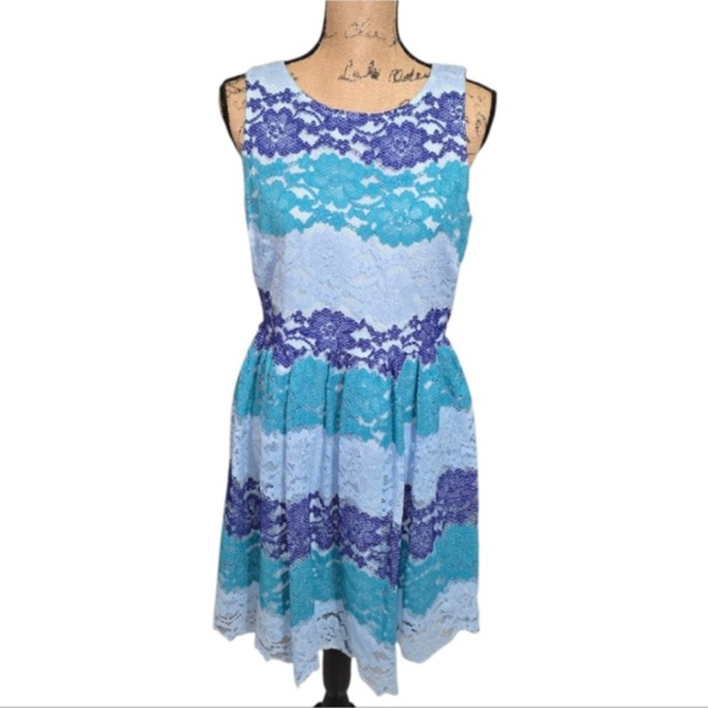 Anthropologie Sundays In Brooklyn Elegant Blue and Purple Lace Dress‎ Size Large
